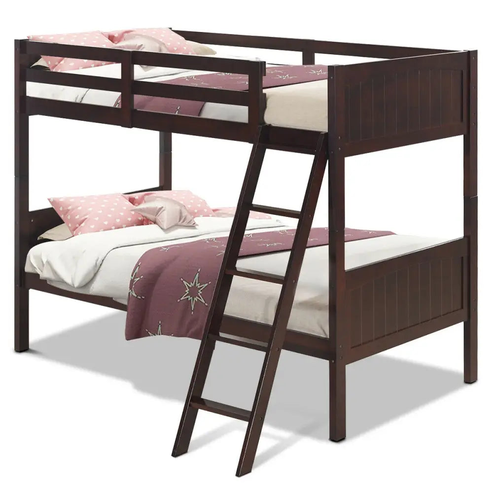 Twin Size Wooden Bunk Beds Convertible 2 Individual Beds-Brown - Brown - Bunk Bed Frame