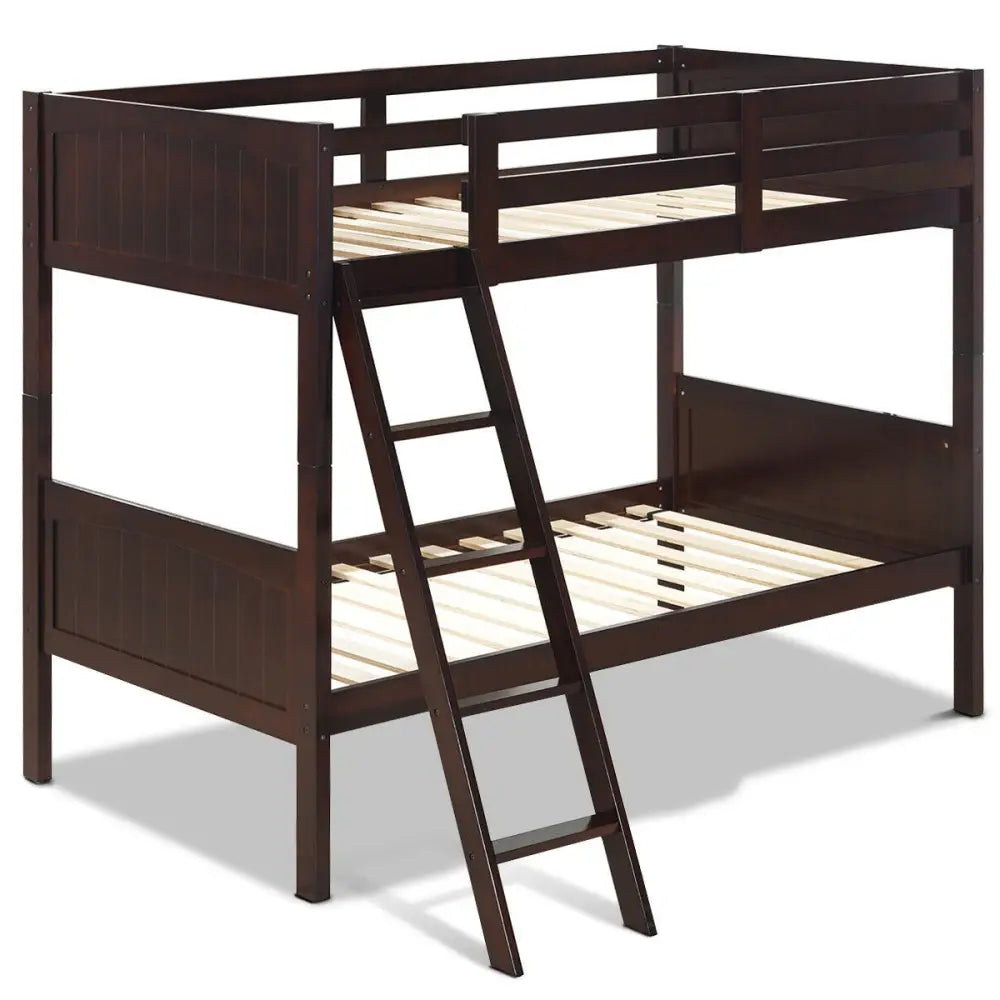 Twin Size Wooden Bunk Beds Convertible 2 Individual Beds-Brown - Brown - Bunk Bed Frame