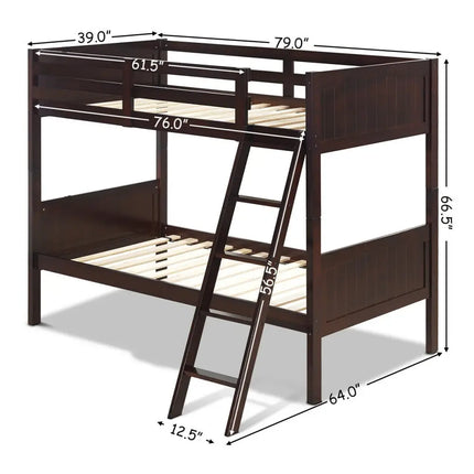 Twin Size Wooden Bunk Beds Convertible 2 Individual Beds-Brown - Brown - Bunk Bed Frame