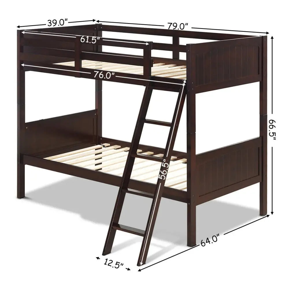 Twin Size Wooden Bunk Beds Convertible 2 Individual Beds-Brown - Brown - Bunk Bed Frame