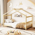 Twin Size Wooden House Bed with Roof-Natural - Natural - Simple Bed Frame