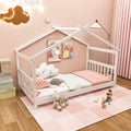 Twin Size Wooden House Bed with Roof-White - White - Simple Bed Frame