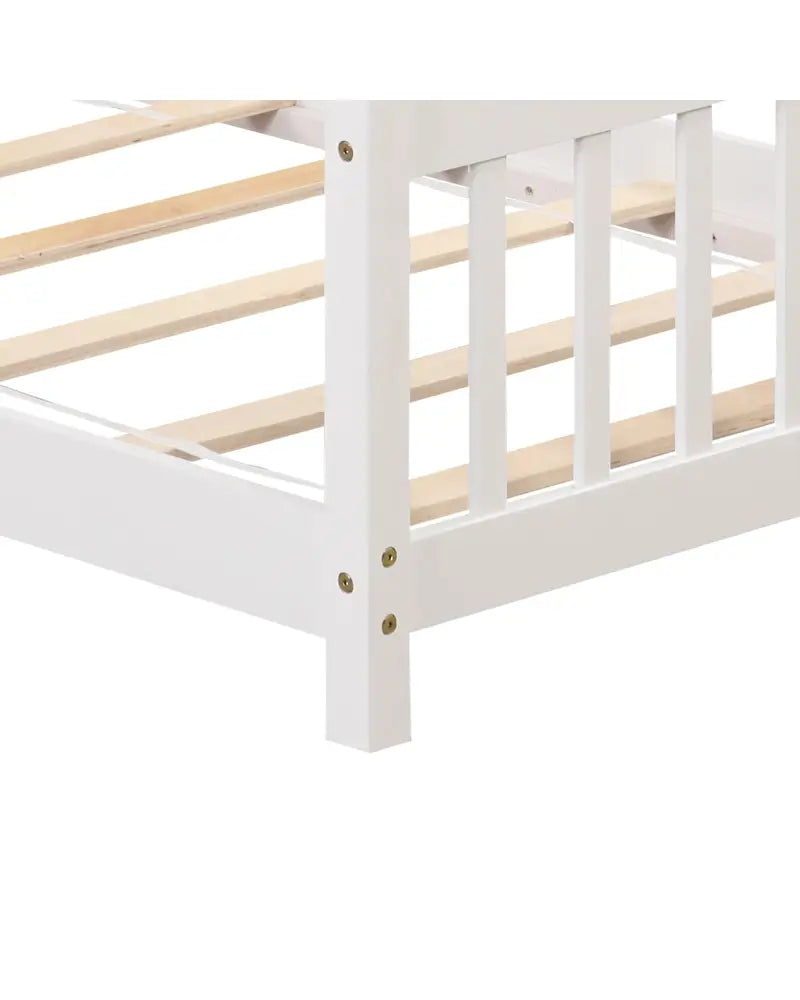 Twin Size Wooden House Bed with Roof-White - White - Simple Bed Frame