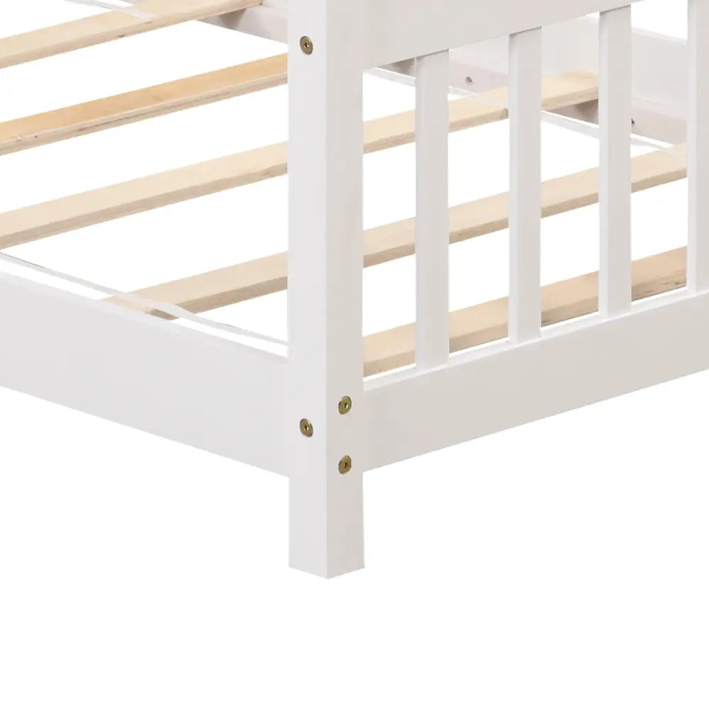 Twin Size Wooden House Bed with Roof-White - White - Simple Bed Frame