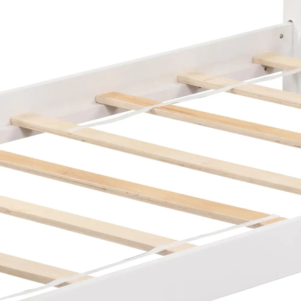 Twin Size Wooden House Bed with Roof-White - White - Simple Bed Frame