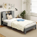 Twin Size Wooden Platform Bed Frame with Bookcase Headboard-Gray - Gray - Toddler Beds