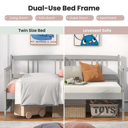 Twin Size Wooden Slats Daybed Bed with Rails-Gray - Gray - Trundle Bed Frame
