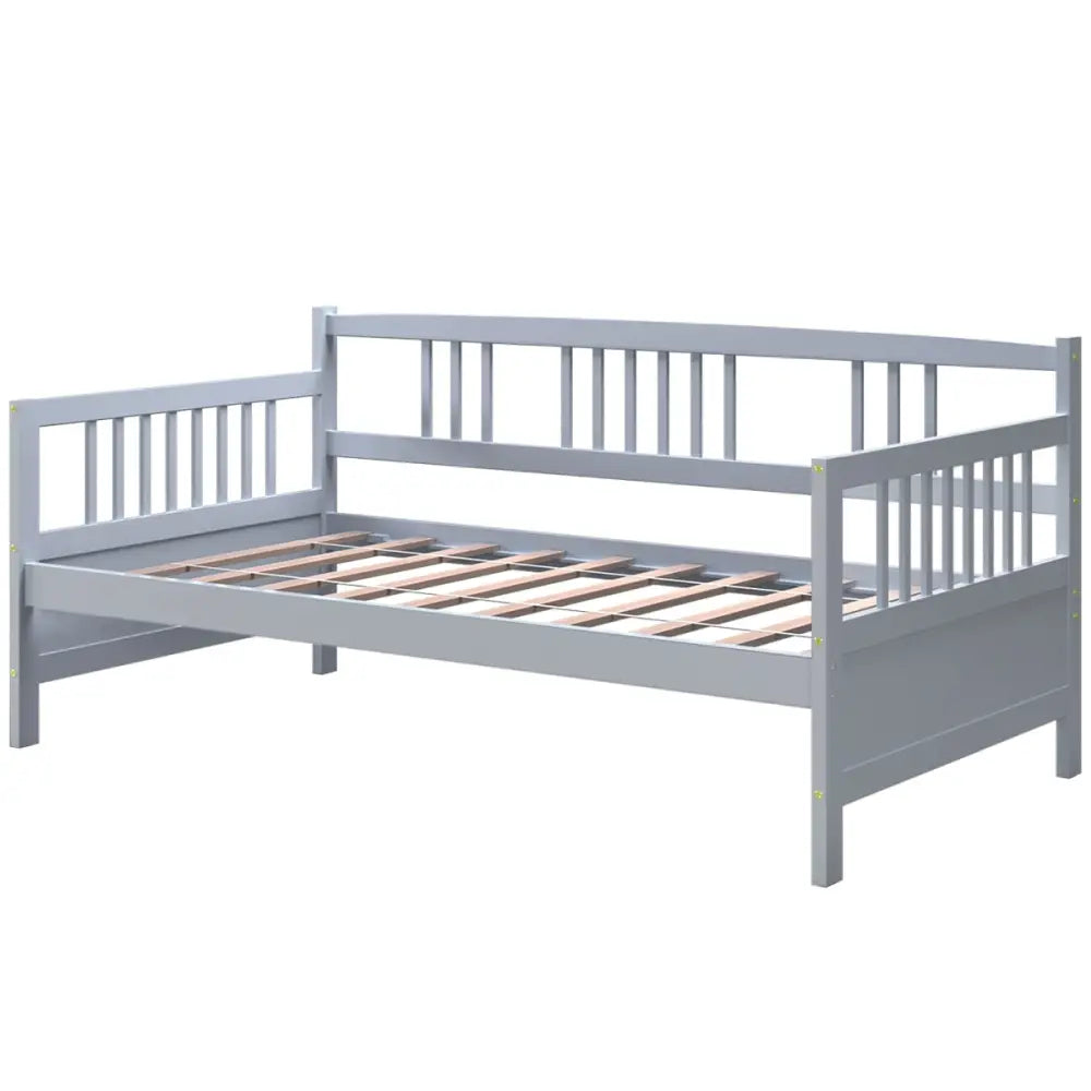 Twin Size Wooden Slats Daybed Bed with Rails-Gray - Gray - Trundle Bed Frame