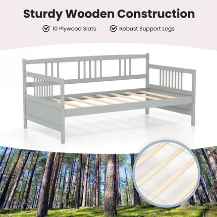 Twin Size Wooden Slats Daybed Bed with Rails-Gray - Gray - Trundle Bed Frame