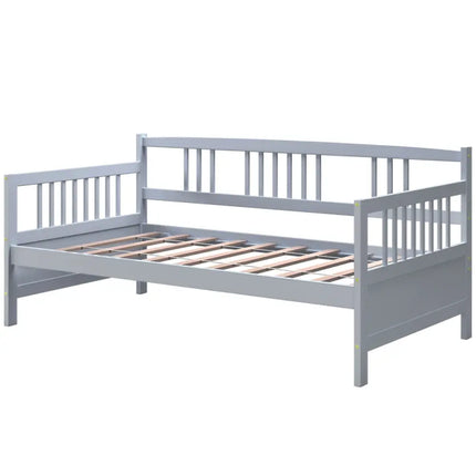 Twin Size Wooden Slats Daybed Bed with Rails-Gray - Gray - Trundle Bed Frame
