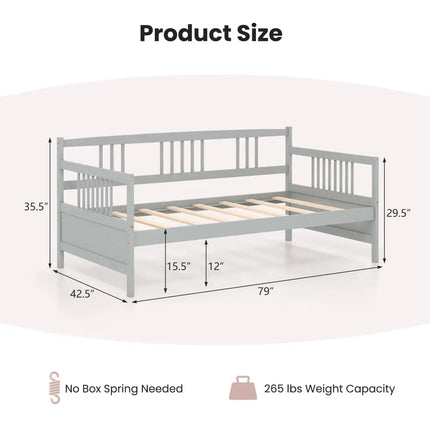 Twin Size Wooden Slats Daybed Bed with Rails-Gray - Gray - Trundle Bed Frame