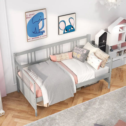 Twin Size Wooden Slats Daybed Bed with Rails-Gray - Gray - Trundle Bed Frame