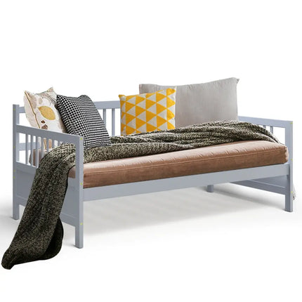 Twin Size Wooden Slats Daybed Bed with Rails-Gray - Gray - Trundle Bed Frame