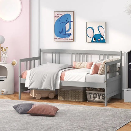 Twin Size Wooden Slats Daybed Bed with Rails-Gray - Gray - Trundle Bed Frame