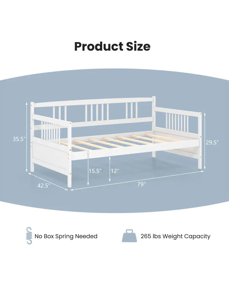 Twin Size Wooden Slats Daybed Bed with Rails-White - White - Trundle Bed Frame