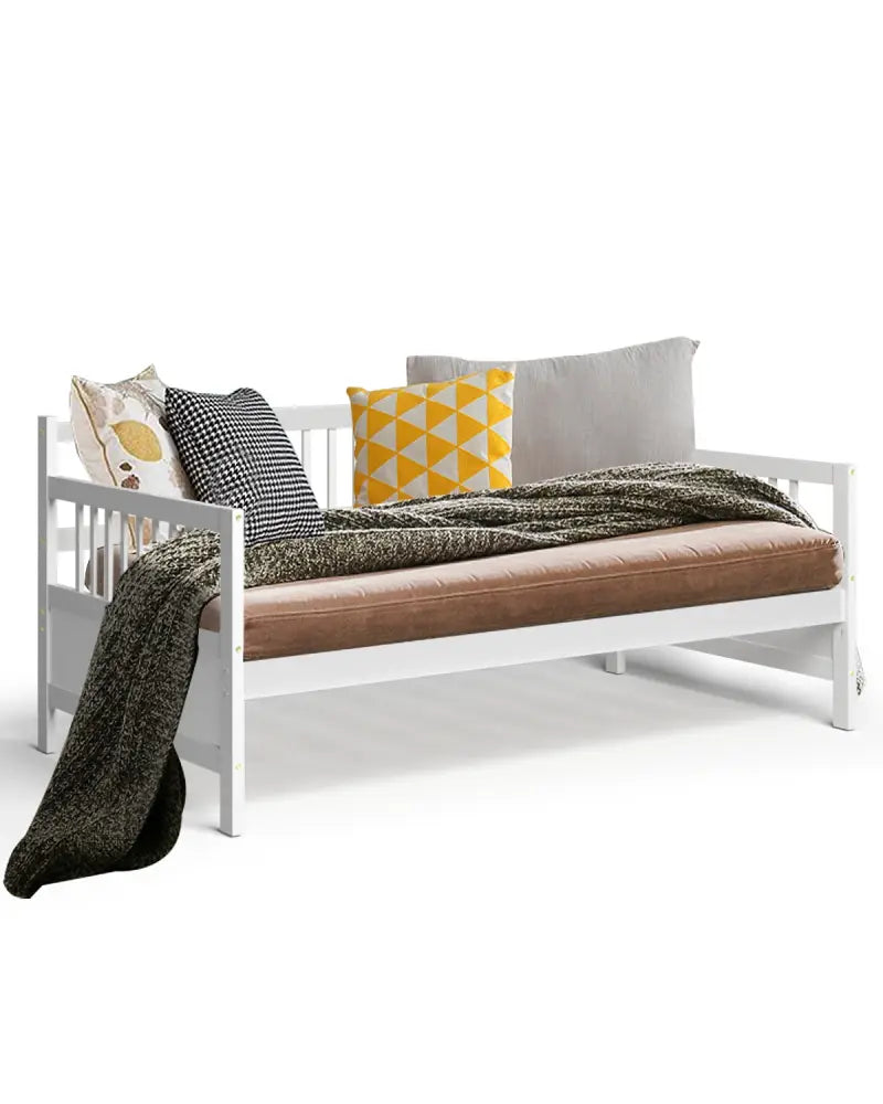 Twin Size Wooden Slats Daybed Bed with Rails-White - White - Trundle Bed Frame