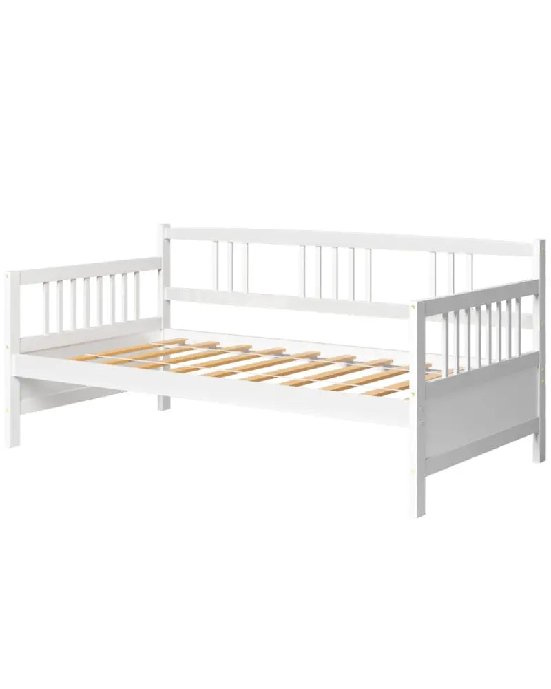 Twin Size Wooden Slats Daybed Bed with Rails-White - White - Trundle Bed Frame