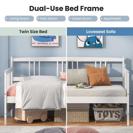 Twin Size Wooden Slats Daybed Bed with Rails-White - White - Trundle Bed Frame