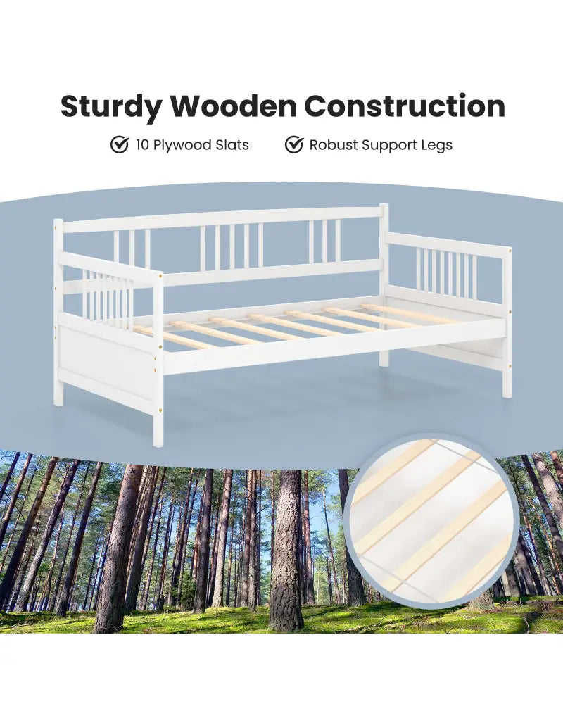 Twin Size Wooden Slats Daybed Bed with Rails-White - White - Trundle Bed Frame