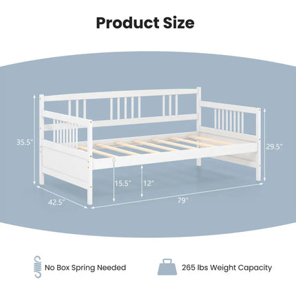 Twin Size Wooden Slats Daybed Bed with Rails-White - White - Trundle Bed Frame