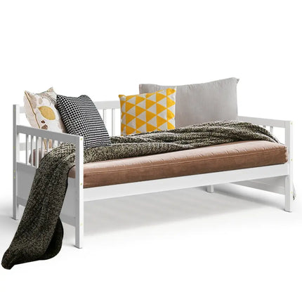 Twin Size Wooden Slats Daybed Bed with Rails-White - White - Trundle Bed Frame
