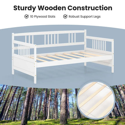 Twin Size Wooden Slats Daybed Bed with Rails-White - White - Trundle Bed Frame