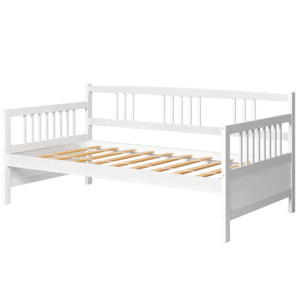 Twin Size Wooden Slats Daybed Bed with Rails-White - White - Trundle Bed Frame