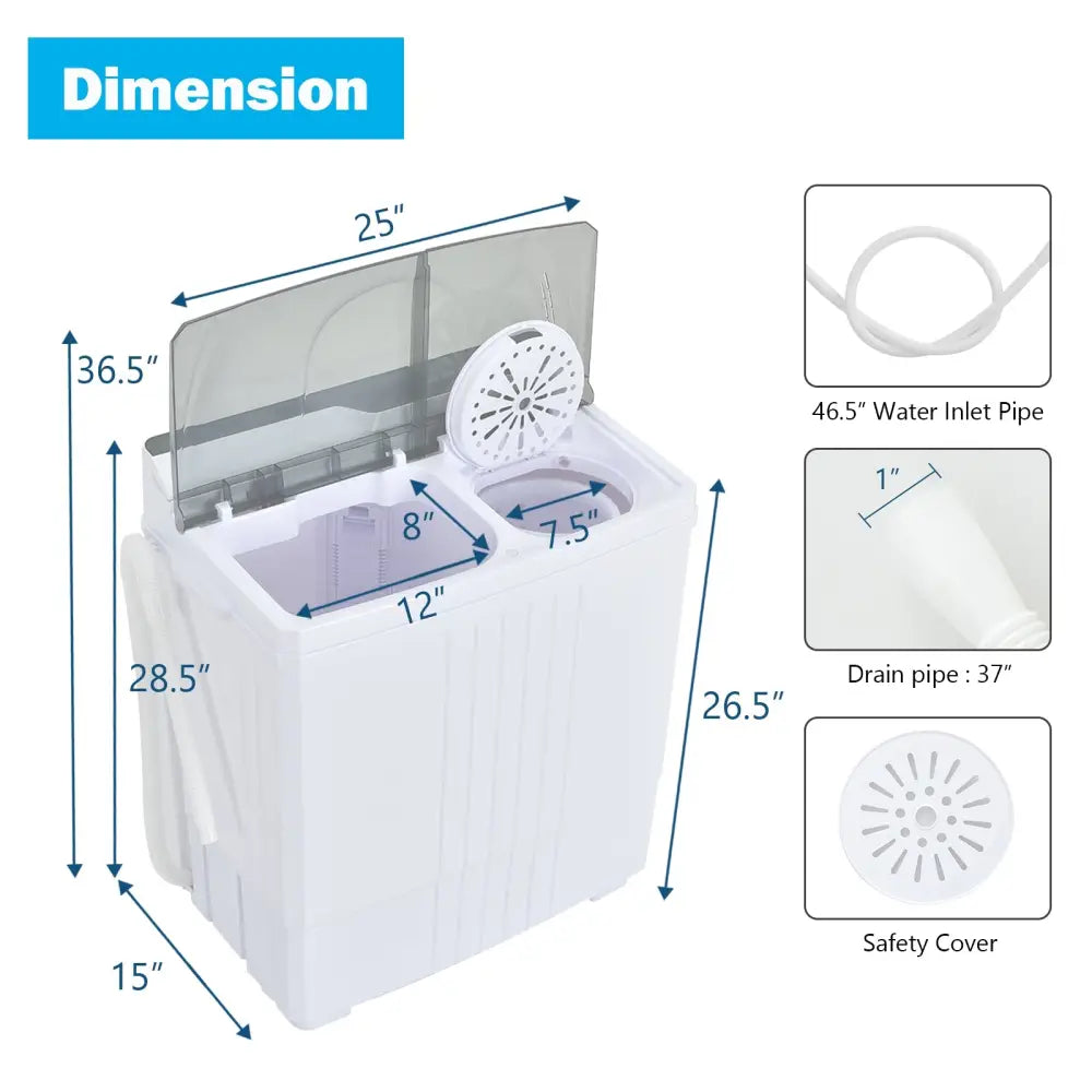 Twin Tub Portable Washing Machine with Timer Control and Drain Pump for Apartment-Gray - Gray - Washing Machines