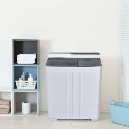 Twin Tub Portable Washing Machine with Timer Control and Drain Pump for Apartment-Gray Costway
