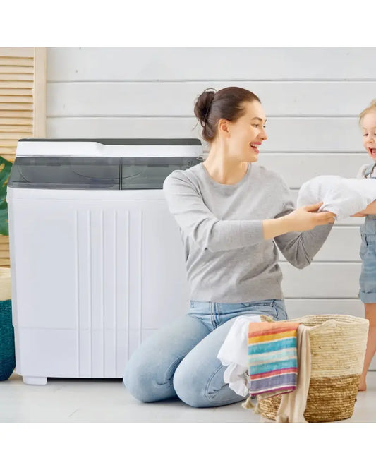Twin Tub Portable Washing Machine with Timer Control and Drain Pump for Apartment-Gray - Gray - Washing Machines
