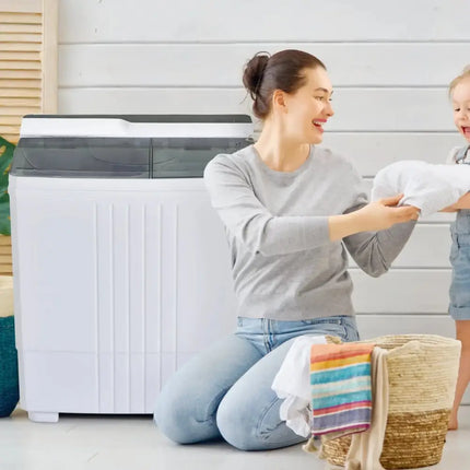 Twin Tub Portable Washing Machine with Timer Control and Drain Pump for Apartment-Gray Costway