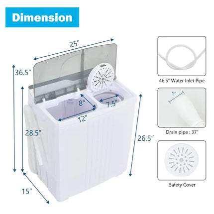 Twin Tub Portable Washing Machine with Timer Control and Drain Pump for Apartment-Gray Costway