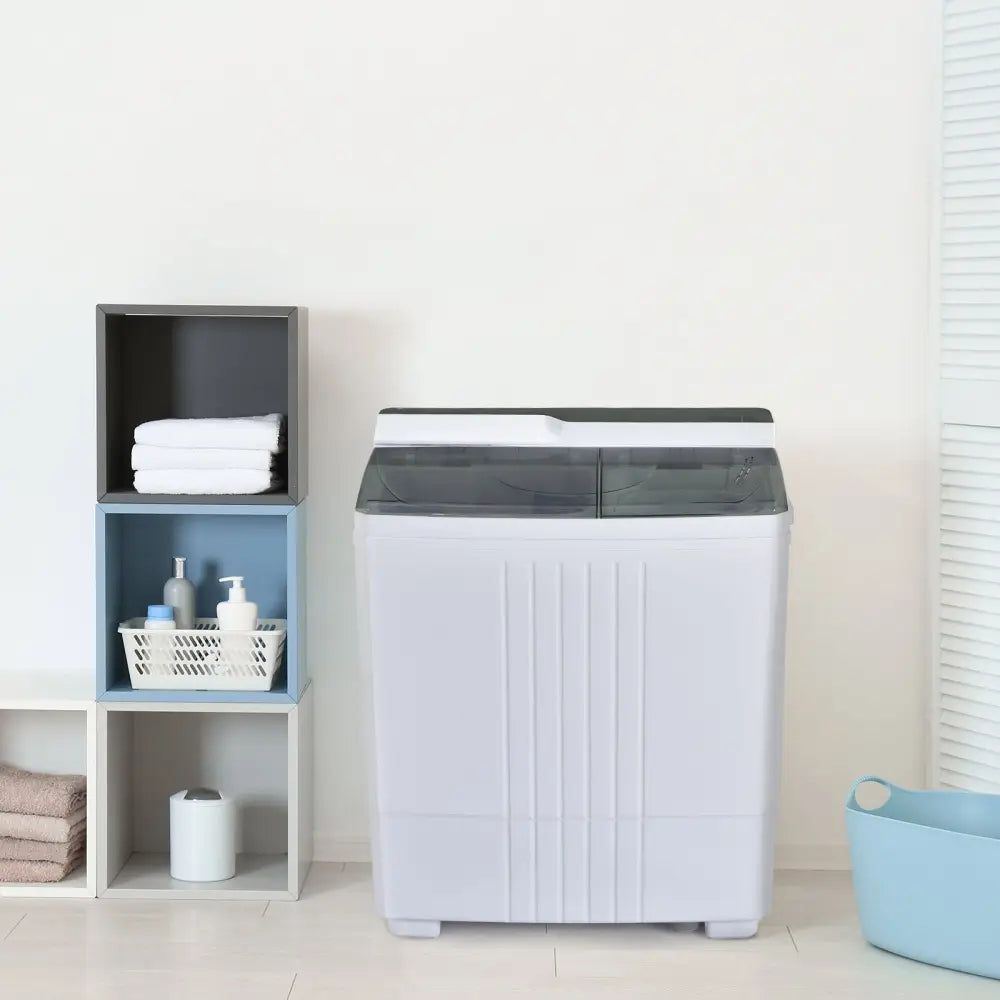 Twin Tub Portable Washing Machine with Timer Control and Drain Pump for Apartment-Gray - Gray - Washing Machines