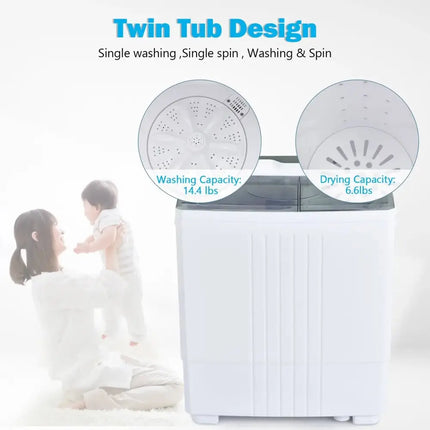 Twin Tub Portable Washing Machine with Timer Control and Drain Pump for Apartment-Gray Costway