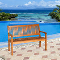 Two Person Solid Wood Garden Bench with Curved Backrest and Wide Armrest - Natural - Outdoor Benches