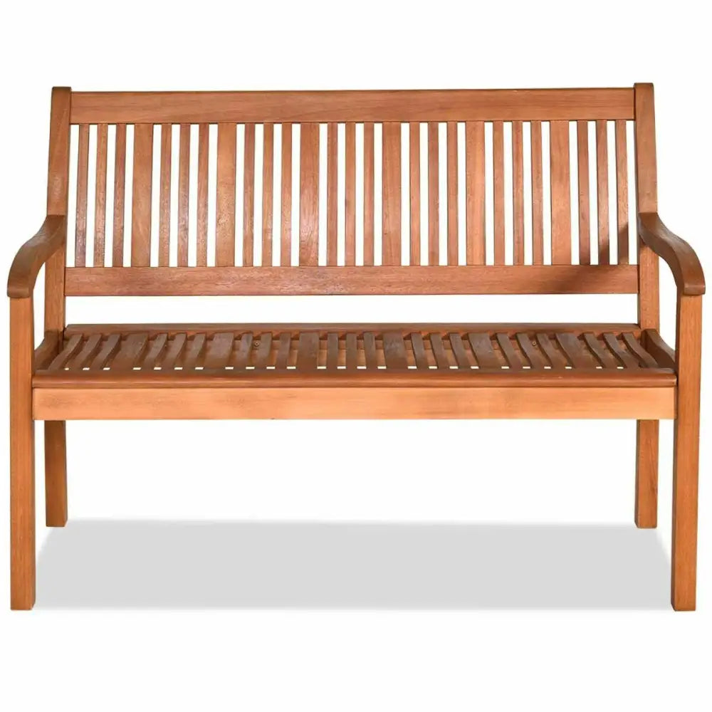 Two Person Solid Wood Garden Bench with Curved Backrest and Wide Armrest - Natural - Outdoor Benches