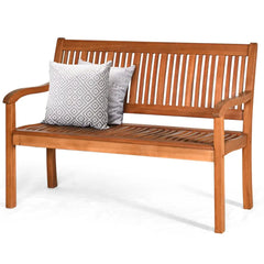 Two Person Solid Wood Garden Bench with Curved Backrest and Wide Armrest - Oasis Home Essentials