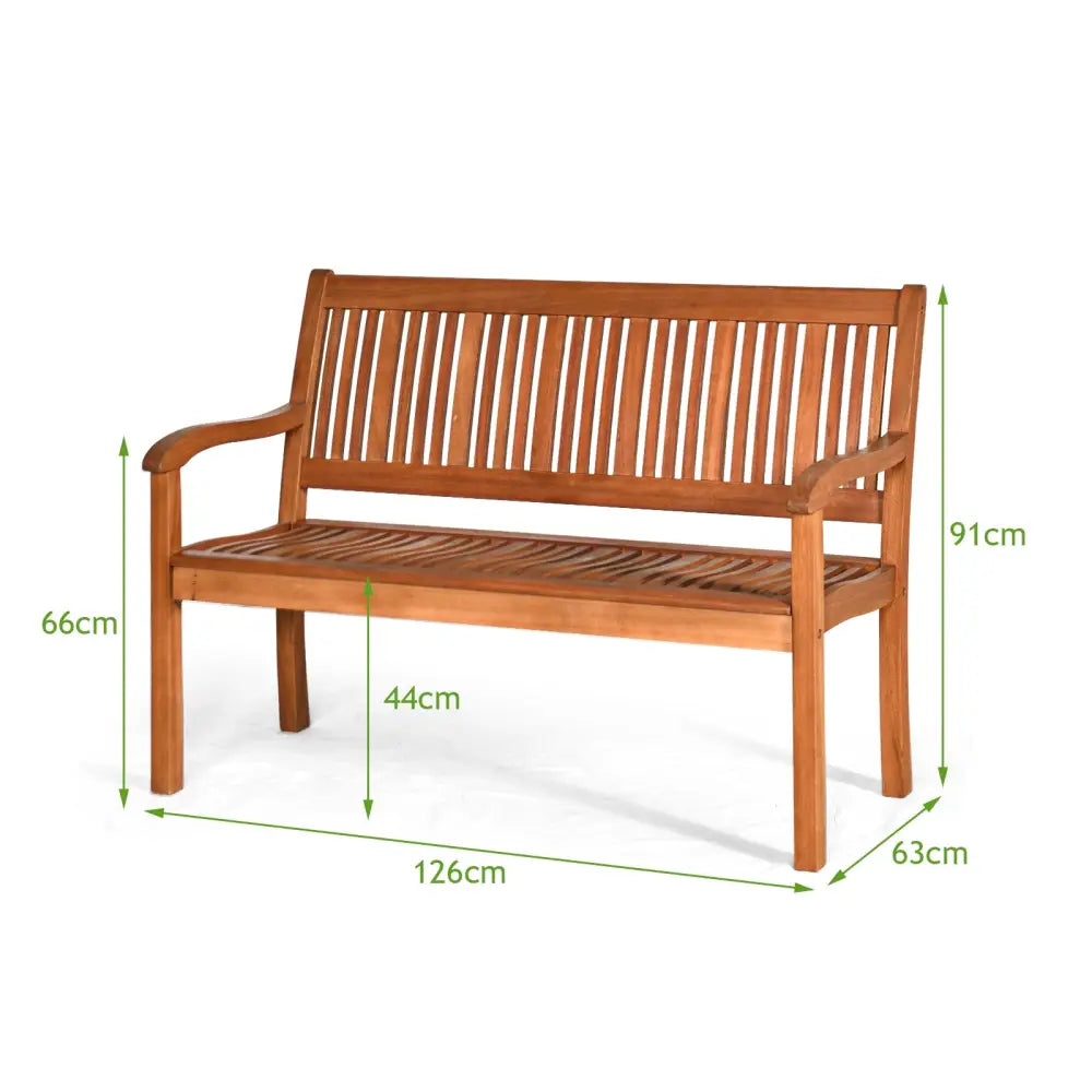 Two Person Solid Wood Garden Bench with Curved Backrest and Wide Armrest - Natural - Outdoor Benches