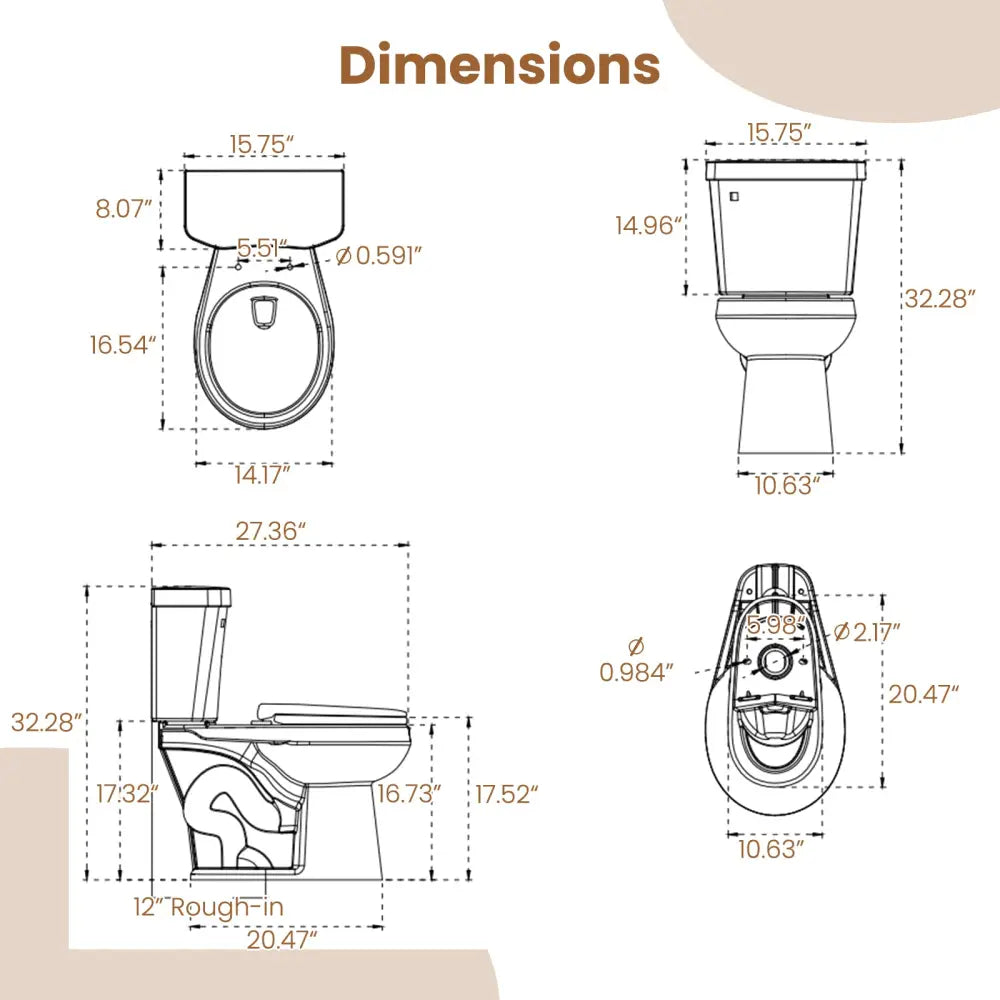 Two-Piece Round Toilet with 17.5 inch ADA Comfort Chair Height Seat - White - Toilet
