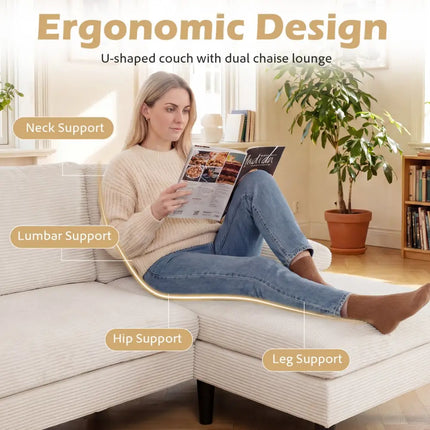 U-shaped Sectional Couch with Double Chaise for Living Room-Beige - Beige - Sofas & Loveseats