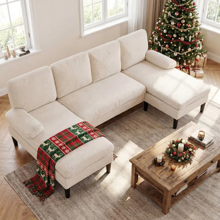 U-shaped Sectional Couch with Double Chaise for Living Room-Beige - Beige - Sofas & Loveseats