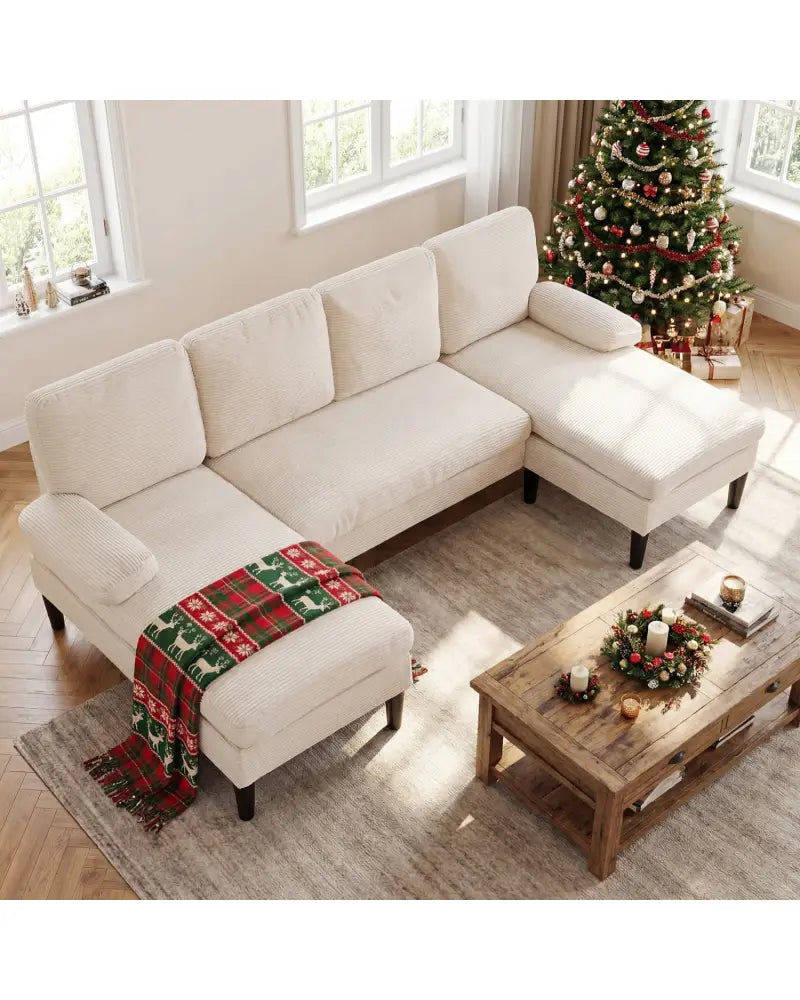 U-shaped Sectional Couch with Double Chaise for Living Room-Beige - Beige - Sofas & Loveseats