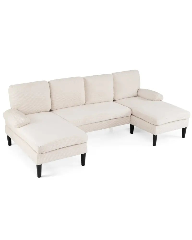 U-shaped Sectional Couch with Double Chaise for Living Room-Beige - Beige - Sofas & Loveseats