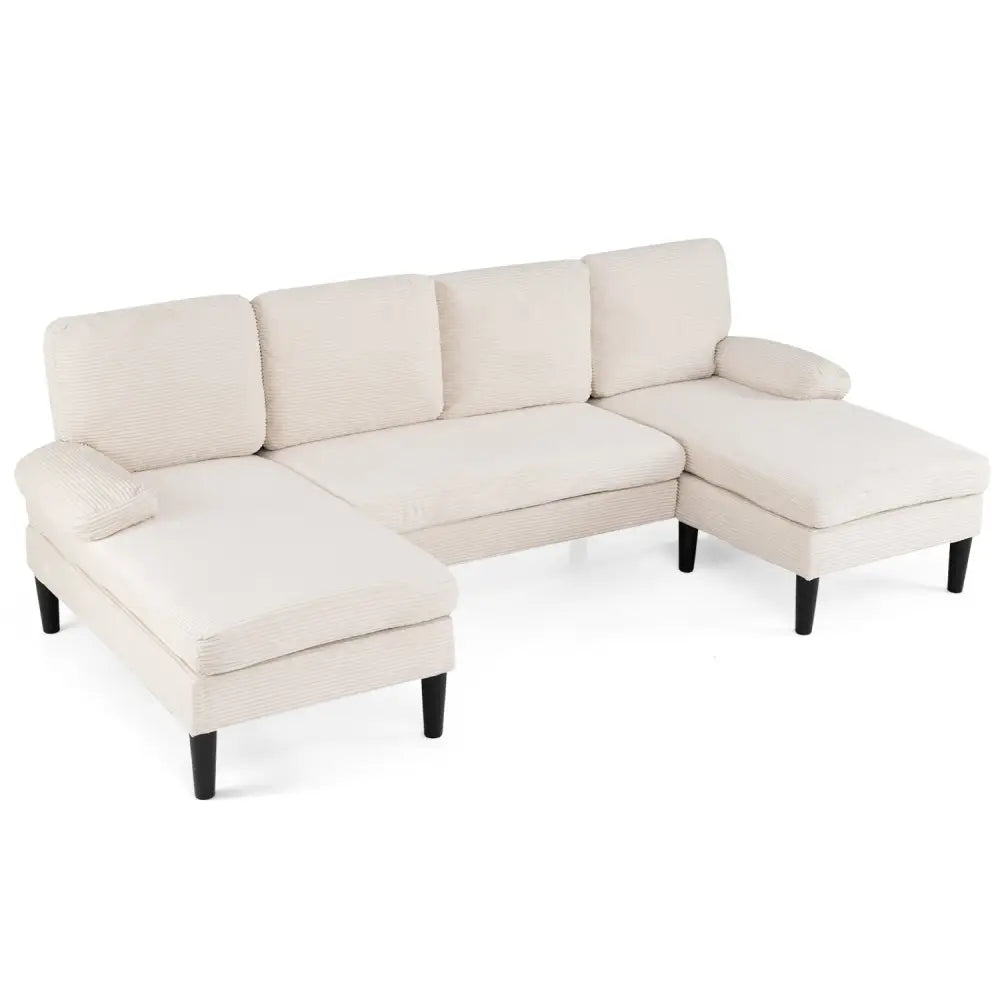 U-shaped Sectional Couch with Double Chaise for Living Room-Beige - Beige - Sofas & Loveseats