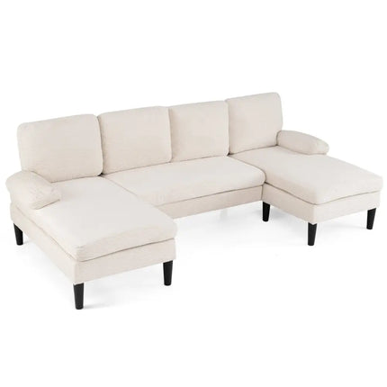 U-shaped Sectional Couch with Double Chaise for Living Room-Beige - Beige - Sofas & Loveseats