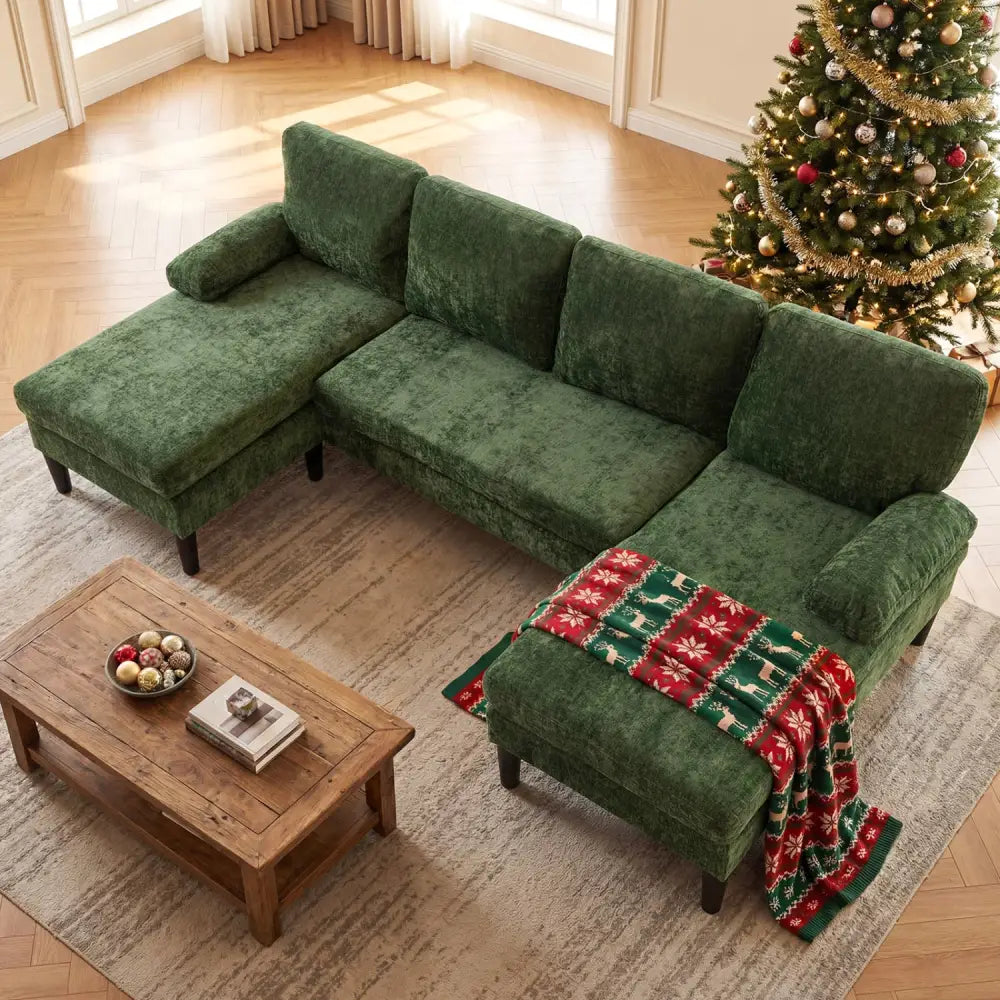 U-shaped Sectional Couch with Double Chaise for Living Room-Green - Green - Sofas & Loveseats