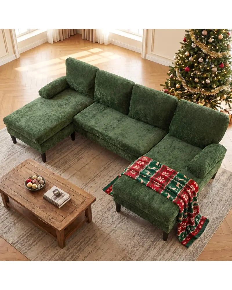 U-shaped Sectional Couch with Double Chaise for Living Room-Green - Green - Sofas & Loveseats