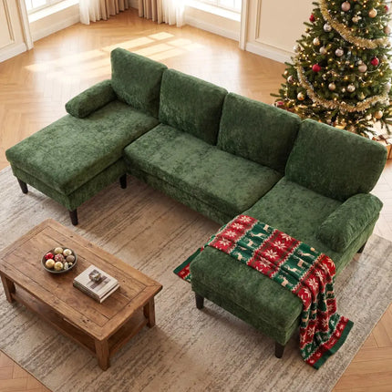 U-shaped Sectional Couch with Double Chaise for Living Room-Green - Green - Sofas & Loveseats