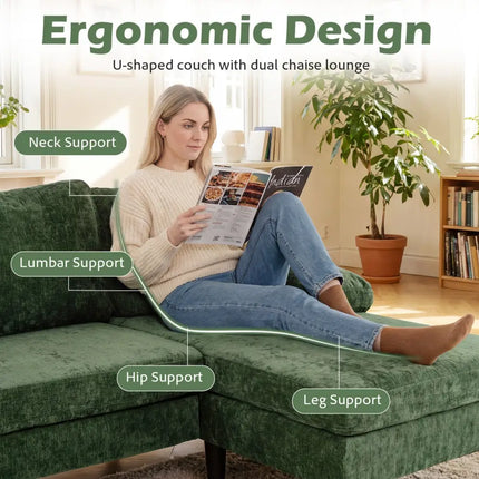 U-shaped Sectional Couch with Double Chaise for Living Room-Green - Green - Sofas & Loveseats