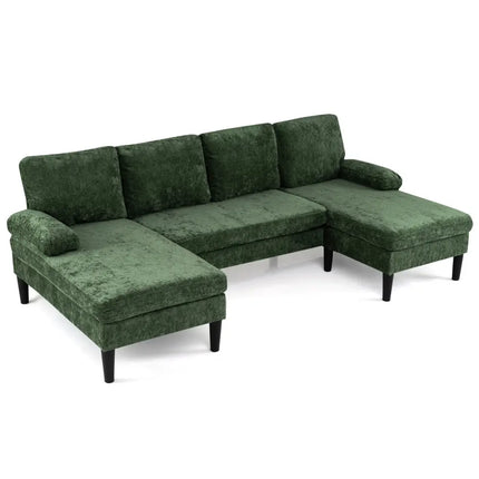 U-shaped Sectional Couch with Double Chaise for Living Room-Green - Green - Sofas & Loveseats